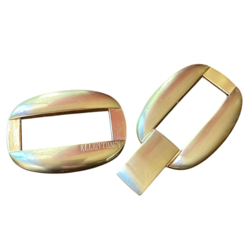 Belt Buckle Vintage Two Piece Goldtone Clasp Women 70s 80s 90s Ellen Tracy Metal